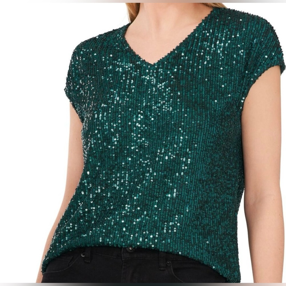 NWT CeCe Emerald Green Sequin Top sz Large